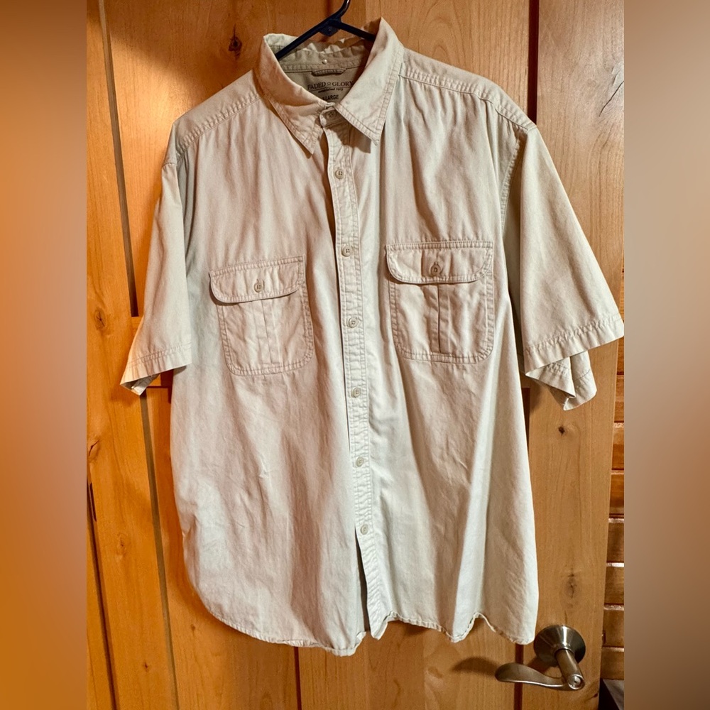 Faded Glory Cream Casual Button Down Shirt